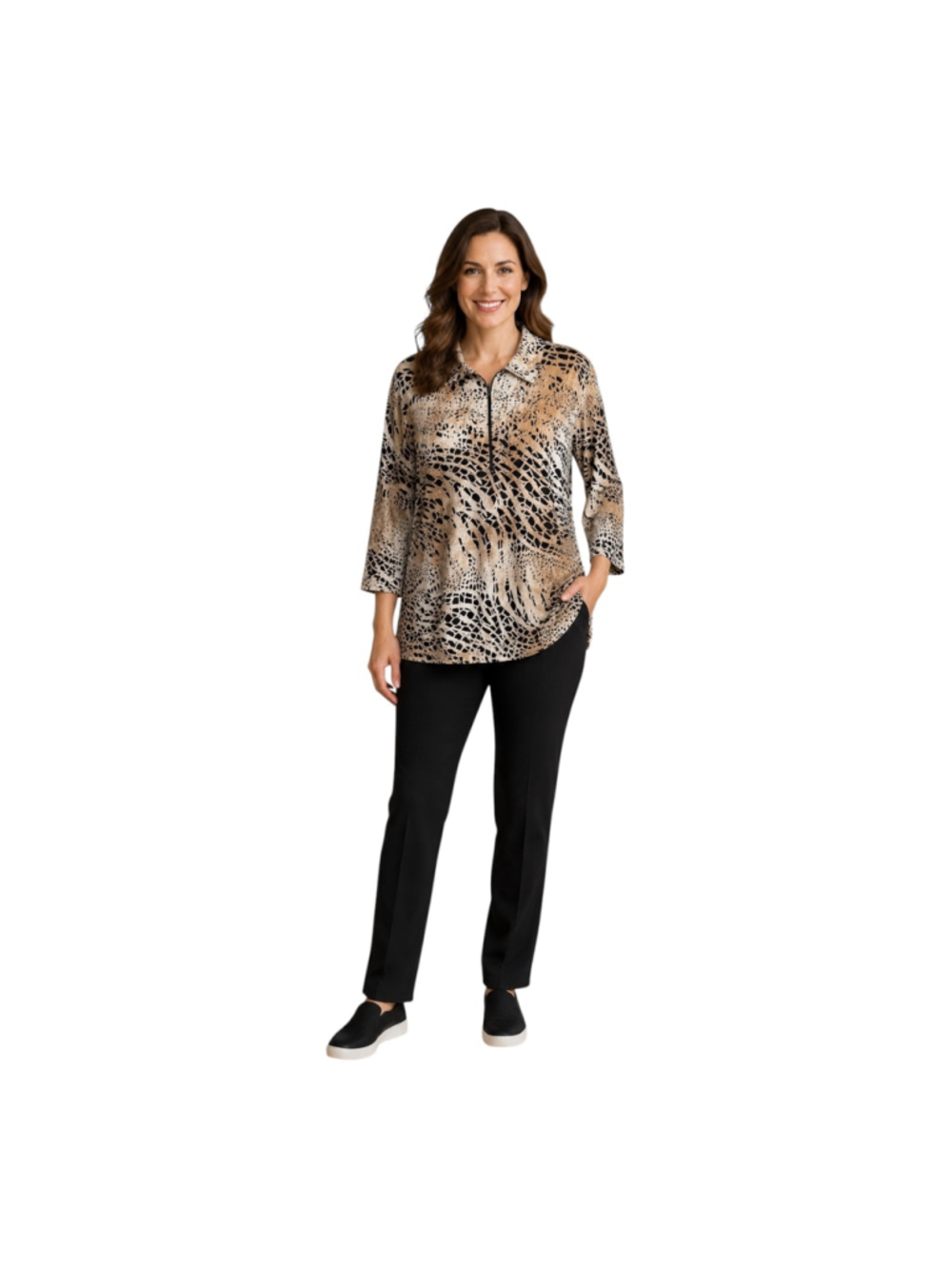 Chico’s Zenergy Golf Size 3 XL Animal Print Rhinestone Quarter Zip Top